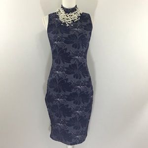 BANJUL JACQUARD FLORAL PRINT MOCK NECK SLEEVELESS DRESS SIZE L